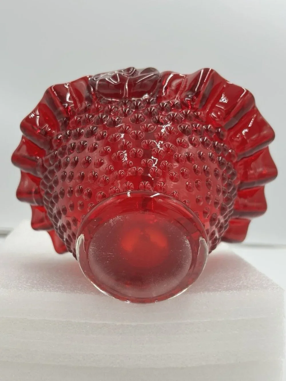 Vintage Fenton Ruby Red Hobnail Glass Basket 7.5